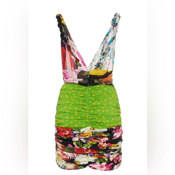 Dolce & Gabbana Ruched Patchwork Stretch-Silk Mini Dress - Picture 3 of 5